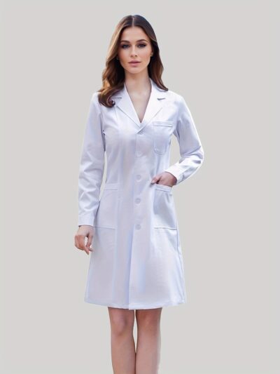 [:en]Women'S Lab Coat, Slim Fit Waist, Professional White Long Sleeve Work Coat for Doctors and Nurses, Polyester 100%, All-Season, Solid Color, Lapel Collar, Woven Fabric, 200g/m², with Pockets[:ar]Women'S Lab Coat, Slim Fit Waist, Professional White Long Sleeve Work Coat for Doctors and Nurses, Polyester 100%, All-Season, Solid Color, Lapel Collar, Woven Fabric, 200g/m², with Pockets[:]