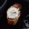LIGE Elegant Moon Phase Calendar Quartz Watch for Teens & Adults - Rose Golden Zinc Alloy Case, Brown Faux Leather Strap, Luminous Dial, Business & Sports Style, Valentine'S Day Gift, Luxury Watch, Moon Phase Watch, Sophisticated Design, Highquality Craft - Image 8