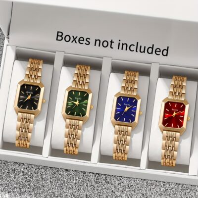 4pcs Elegant Women'S Quartz Watches with Alloy Dial - Stylish Square Faces, Pointer Display, Non-Rechargeable Button Battery, Ideal for Daily Wear & Special Occasions like Birthdays, Parties, Christmas, Halloween, Eid Al-Adha Gifts