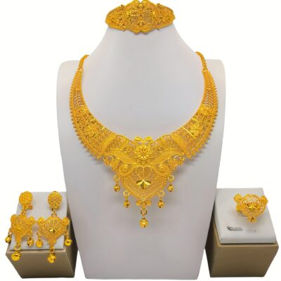 Middle Eastern Themed Wedding Earrings, Bracelet, Ring 5pcs Jewelry Set, Banquet Jewelry Collection for Women, Extravagant Luxurious Accessories for Brides.