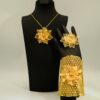 3pcs Latest Middle Eastern Fashion Luxury High-End Design 24K Golden Plated New Women's Flower Jewelry Set, Necklace Earrings Ring Set, Three-in-One Use: Can Be Used as Necklace, Brooch, Scarf Pin for Daily Wear, Ramadan Accessories, Suitable for Weddings - Image 4