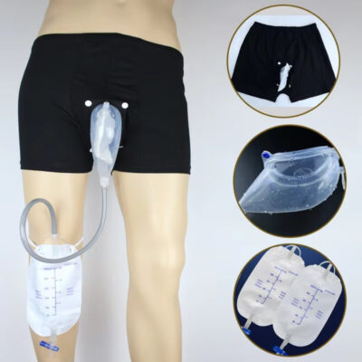 1pc Wearable Silicone Male Incontinence Underwear with 2 x 500ml Urine Collection Bags - Anti-Friction Lining, Leg Strap & Drainage System, Leakproof & Comfortable for Men, Spinal Cord, Multiple Sclerosis, Parkinson's - Grade Incontinence Care with Secure
