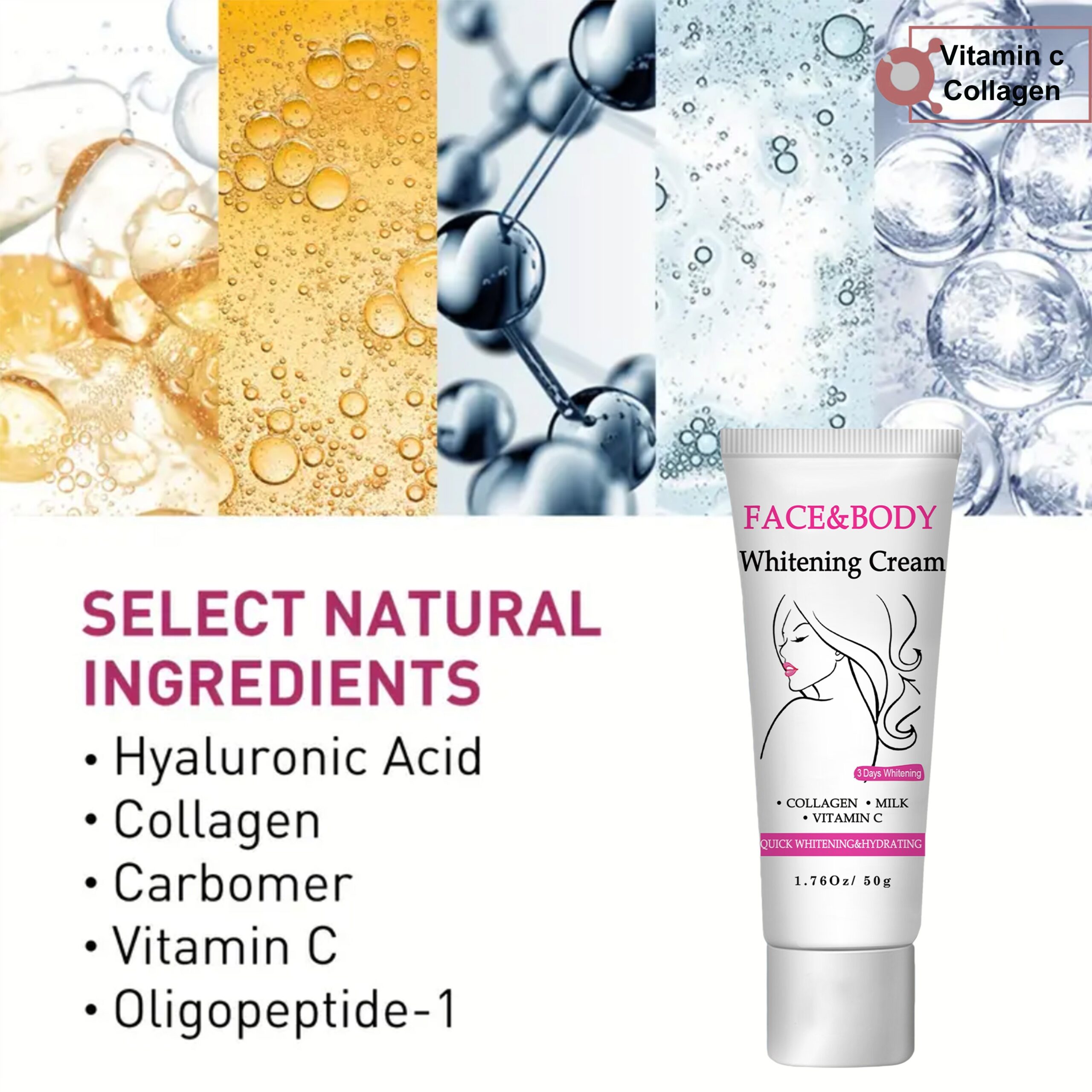 Radiant Light Beige Cream - Vitamin C, Collagen & Glycerin for Face, Underarms, knees & Intimate Areas | Whole Body Glow Light Beige | Brightening Cream Suitable for All Light Beige Types - Image 5