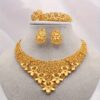24K Gold Plated Jewelry Set, 5pcs Set, 1 Necklace, 1 Bracelet, 1 Ring, 2 Earrings, Middle East Dubai Ladies Wedding Jewelry Set, European and African Bride Wedding Jewelry Set, Necklace, Bracelet, Earrings, Ring, Four-piece Set, National Style, Luxury Sty - Image 2