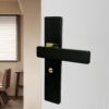 1pc Sleek Black Indoor Door Lock - Silent Aluminum Alloy Handle for Solid Wood Doors, Modern Design with Golden Accents, Fit for Bedroom & Bathroom, No Battery Required, Bathroom Lock for Door, Home Privacy Security, Durable Metal Construction - Image 3