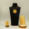 3pcs Latest Middle Eastern Fashion Luxury High-End Design 24K Golden Plated New Women's Flower Jewelry Set, Necklace Earrings Ring Set, Three-in-One Use: Can Be Used as Necklace, Brooch, Scarf Pin for Daily Wear, Ramadan Accessories, Suitable for Weddings - Image 3