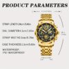BINBOND Men'S Glossy Black Quartz Watch with Golden-Tone Case & Accents, Luminous Nightlight, Date Calendar, Stopwatch Function - Business Casual Style, Battery Operated (Button Cell), Business Casual Watch | Sophisticated Timepiece | Quartz Movement Watc - Image 2