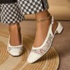 Chic Women's Delicate Mesh Floral Print Chunky Heel Sandals for Weddings and Parties - Comfortable  Versatile - Image 6