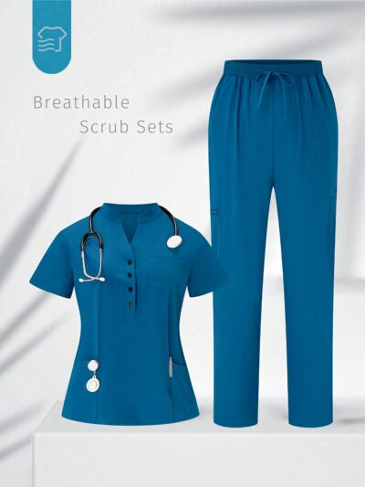 [:en]Women'S Elegant Scrub Set - Solid Color V-Neck Short Sleeve Top & Pants with Pockets, Breathable Summer Uniform for Healthcare Professionals, Healthcare Professional Apparel | Elegant Outfit | Functional Desig[:ar]Women'S Elegant Scrub Set - Solid Color V-Neck Short Sleeve Top & Pants with Pockets, Breathable Summer Uniform for Healthcare Professionals, Healthcare Professional Apparel | Elegant Outfit | Functional Desig[:]