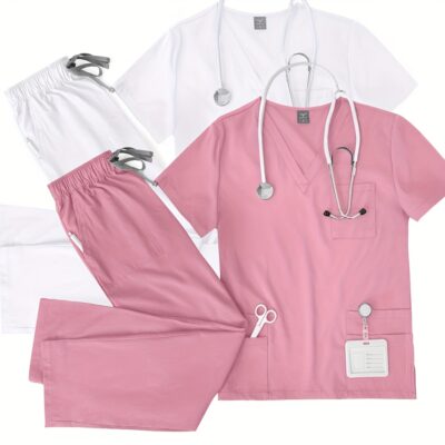 [:en]Ultra Quick-Dry V-Neck Scrub with Double-Layer Pockets for Doctors - ComfortMax, Ideal for Busy Shifts, Pink, Professional Medical Uniform, Scrubs for Adults[:ar]Ultra Quick-Dry V-Neck Scrub with Double-Layer Pockets for Doctors - ComfortMax, Ideal for Busy Shifts, Pink, Professional Medical Uniform, Scrubs for Adults[:]