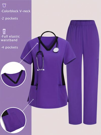 [:en]TaskFit Contrast Color V-Neck Scrubs Top And Pants, Uniform Set[:ar]TaskFit Contrast Color V-Neck Scrubs Top And Pants, Uniform Set[:]