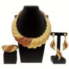 Dubai Golden Plated Jewelry Sets for Women Surround Big Necklace Plate 24K Gold Plated Original Suitable for Wedding Banquet Parties Luxurious Imitation Golden Jewelry 4pcs - Image 10