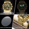 BINBOND Men'S Glossy Black Quartz Watch with Golden-Tone Case & Accents, Luminous Nightlight, Date Calendar, Stopwatch Function - Business Casual Style, Battery Operated (Button Cell), Business Casual Watch | Sophisticated Timepiece | Quartz Movement Watc - Image 7