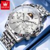 OLEVS Men'S Quartz Watch - Business Style, Luminous Moon Phase & Date Display, Stainless Steel Strap, Battery-Powered Chronograph Wristwatch for Teens & Adults, Mixed Colors, Formal Timepiece - Image 3