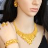 1 Necklace + 1 Bracelet + 1 Pair of Earrings + 1 Ring Luxury Style Bridal Jewelry Set Golden-Plated Floral Hollow Design Perfect for Daily Outfits, Party Accessories, Engagement/Wedding Gift - Image 3