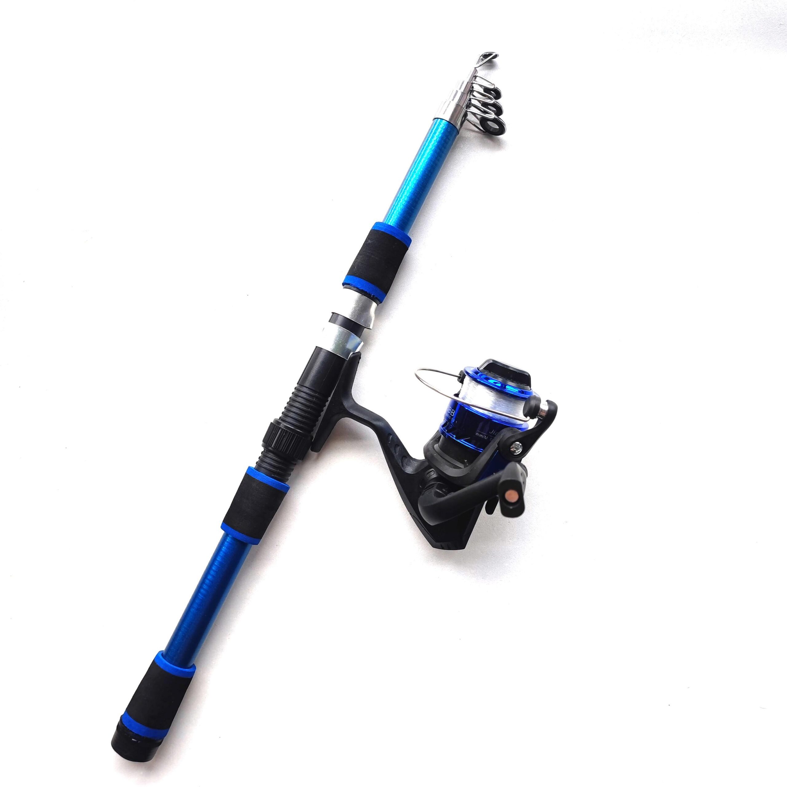 Telescopic Spincasting Fishing Rod Combo, 182.88cm Fiberglass Right-Handed, Fast Action, Light Power, 5.2:1 Spinning Reel with Lure Set, Blue - Image 3