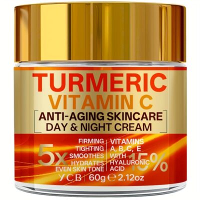 Turmeric Vitamin C Day & Night Cream - 5x Firming & Smoothing, Hydrates with 1. Hyaluronic Acid, Even Light Beige, Retinol, Collagen, Vitamin E, Non-Greasy for All Light Beige Types, 60g, Skincare Routine, Sleek Packaging, Hyaluronic Acid Serum