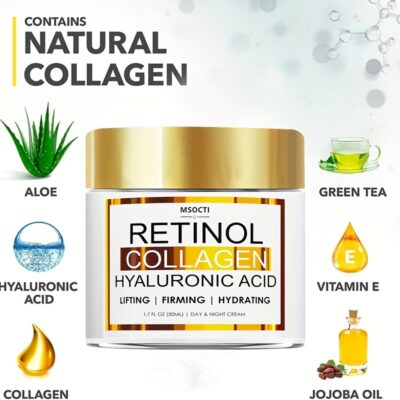 1.7 FL.OZ (50ML), Retinol Collagen Firming Cream, With Hyaluronic Acid, Day & Night Firming Moisturizer, With Mild Ingredients Including Aloe, Green Tea, Vitamin E, And Jojoba Oil For Hydrated, Smoother, Lifted Skin