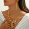3pcs Vintage Luxury 18K Golden Plated Bridal Jewelry Set, Exaggerated Floral Hollow-Out & Teardrop Design, Alloy Wedding Banquet Accessories for Ramadan Celebration - Image 4