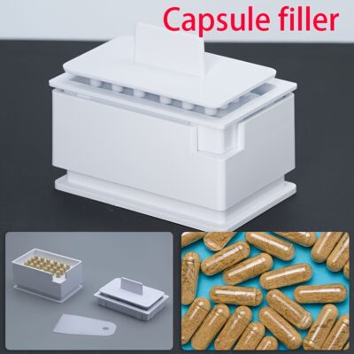 Manual 24-Compartment Capsule Filling Machine - Heavy-Duty Non-Electric Tablet Organizer with 24 Compartments, Compatible with 0.00 & 1 Size Empty Capsules, Space-Saving Design for Small to Large-Scale Production - Durable Plastic Pharmacy & Laboratory Eq