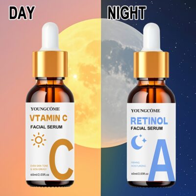 "YOUNGCOME Day & Night Vitamin C + Retinol Serum Set,Brighten, skincare,Make Light Beige look smoother and firmer 2pcs"
