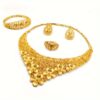 24K Gold Plated Jewelry Set, 5pcs Set, 1 Necklace, 1 Bracelet, 1 Ring, 2 Earrings, Middle East Dubai Ladies Wedding Jewelry Set, European and African Bride Wedding Jewelry Set, Necklace, Bracelet, Earrings, Ring, Four-piece Set, National Style, Luxury Sty - Image 3