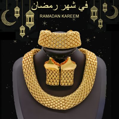Classic Luxury Hollow Design Women's Jewelry Set: Minimalist and Elegant Necklace, Earrings, and Bracelet Combo in Middle Eastern Tribal Style, Perfect for Dubai Bridal Weddings, Banquets, Ramadan Celebrations, or Everyday Outfits as a Thoughtful Gift