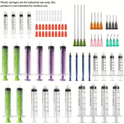Industrial Syringe Kit 88pcs Multi-Purpose Industrial Syringe Set, Plastic Material, Non-Electric Power Mode with 0.3ml/1oz/10ml Syringes, 2.54 cm 14+18 Gauge Needles, Caps and Needle Covers