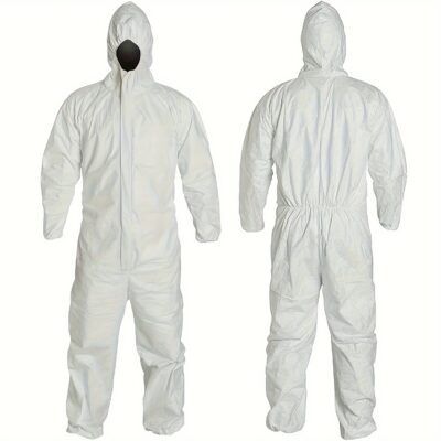 Disposable Breathable Microporous Protective Coveralls, 55gsm PPE Film Work Suit with Full-Body Protection, Loose Fit for Security and Industrial Use, Security Personnel Attire | Easyclean Design