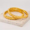 4pcs Elegant Golden Bangle Bracelets with Intricate Floral Design - Luxurious Copper Handcrafted for Women, Ideal for Daily Wear & Gift, Festive Accessory|Intricate Craftsmanship|Durable Craftsmanship - Image 3