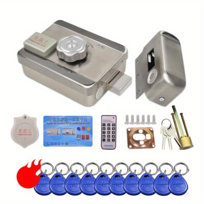 Keyless Entry Security Door Lock - 12V DC, Anti-Theft ID/IC Access Control with Automatic Silent Motor, Durable Iron Construction, Sleek Electroplated Finish, Built-In Magnetic Induction for Home & Office Safety, Home Security Upgrade|Sleek Metallic Finis