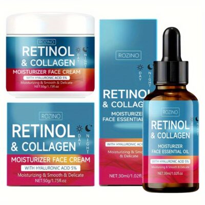 2pcs of Face Cream + Facial Essential Oil, Containing Retinol, Collagen And Vitamin C. It Provides Deep Moisturization, Is Hypoallergenic And Suitable for All Skin Types.