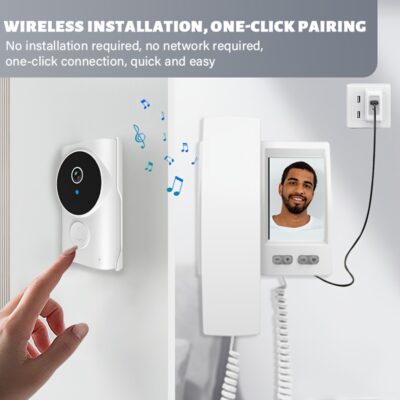8.89cm Screen Video Doorbell No Subscription, No APP, No WiFi. Wireless Doorbell Camera with Night Vision - Easy One-Click Connection, Two-Way Intercom, Rechargeable Battery, Low Power Consumption, Ideal for Home Security/Office/Indoor/Monitoring, White,