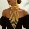 2/ Set of Gorgeous High-End Middle Eastern Eid Style Sunflower Tassel Long Necklace Earrings, Suitable for Women'S Exaggerated Wedding Party Jewelry Set - Image 2
