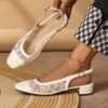 Chic Women's Delicate Mesh Floral Print Chunky Heel Sandals for Weddings and Parties - Comfortable  Versatile - Image 4