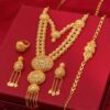 1pc Elegant Arabian-Style Long Necklace with Matching Earrings, Bracelet, and Ring - Zinc Alloy, 24K Golden Plated, Detailed Floral & Geometric Design, Perfect for Daily Wear, Parties, and Special Occasions, Ideal Gift for Engagement & Wedding, Wedding Je - Image 2
