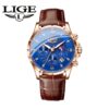 LIGE Elegant Moon Phase Calendar Quartz Watch for Teens & Adults - Rose Golden Zinc Alloy Case, Brown Faux Leather Strap, Luminous Dial, Business & Sports Style, Valentine'S Day Gift, Luxury Watch, Moon Phase Watch, Sophisticated Design, Highquality Craft - Image 7