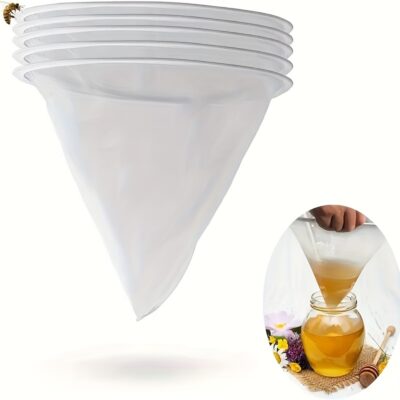 5pcs White Nylon Honey Strainers with Fine Mesh Filters - Conical Design for Efficient Filtration, Lightweight Foldable for Easy Storage, Durable Nylon Material - Ideal for Honey, Wine, Beeswax, Nuts, Milk | Kitchen & Beekeeping Essentials