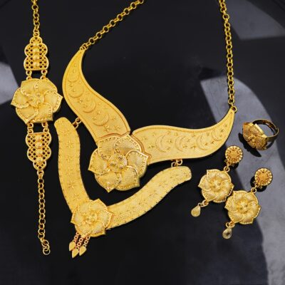 2 Earrings + 1 Bracelet + 1 + 1 Ring Flower Set Middle East Oriented Exquisite Elegant Fashion Luxury Dubai Latin America Bohemia Ethiopia Ladies Daily Wedding Holiday Valentine'S Day Gift Accessories