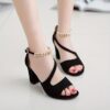 Elegant Women'S Open-Toe High Heel Sandals with Beaded Ankle Strap - Fashionable Black Dress Shoes for Formal Occasions, Rubber Sole, PU Cover, Comfortable  Stylish - Image 6