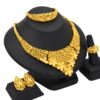 1 Necklace + 1 Bracelet + 1 Pair of Earrings + 1 Ring Luxury Style Bridal Jewelry Set Golden-Plated Floral Hollow Design Perfect for Daily Outfits, Party Accessories, Engagement/Wedding Gift - Image 2