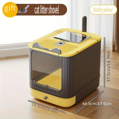Modern White & Grey Automatic Cat Litter Box with Self-Cleaning System, Odor Control & Removable Lid - Sleek Rectangular Design for Modern Homes, Durable & Hygienic Pet Waste Management for Cats - Ideal Gift for Pet Owners, Small Cat Litter Box, Extra Lar