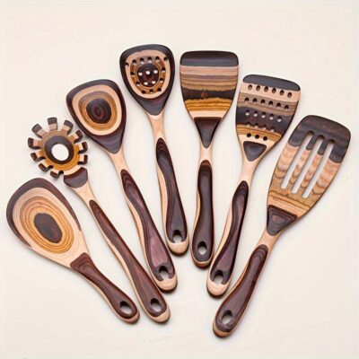 Set of Wooden Cooking Utensils Including a Pakkawood Ladle And Other Kitchen Tools for Wholesale.