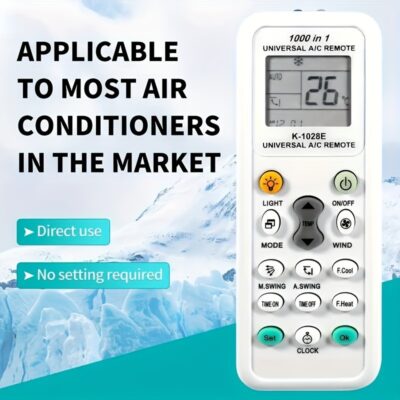 1000:1 Universal A/C Remote Control - Compatible with Most Air Conditioners, Easy Temperature Adjustment & Energy Savings, No Setting Required, Battery Powered, Infrared Technology, Multiple Buttons for Fan Speed, Light, Timer, and More, Remote Control |