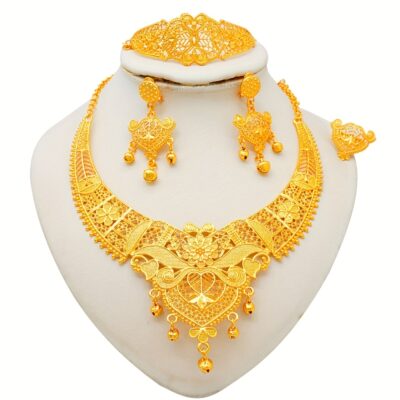 Luxury India Dubai Jewelry Set for Women Large Wide Necklace Set Nigeria Morocco Bridal Wedding Party Gift
