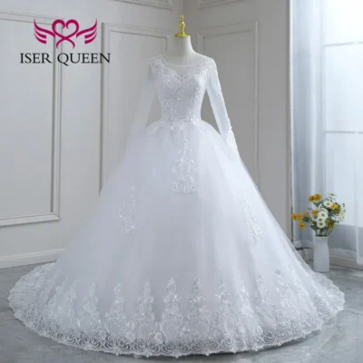 Customized Long Sleeves A line Wedding Dress 2025 Vestido De Fiesta De Boda Pretty Lace Pearls Beaded Lace Bride Dresses WX0270