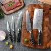 Wholesale Knife Sets Free Design Damascus Steel Chef Utility Santoku Kitchen Knives Set with Wood Handle - Image 2
