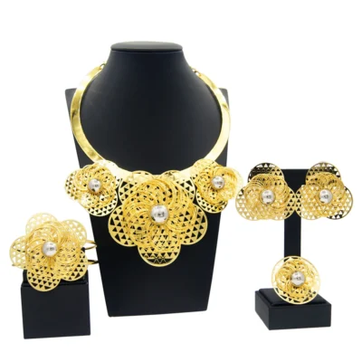 Zhuerrui Women's Necklace Jewelry Set Pendant Bangle Earrings Ring Chain Jewelry Set Italian Bridal Jewelry Set H30060