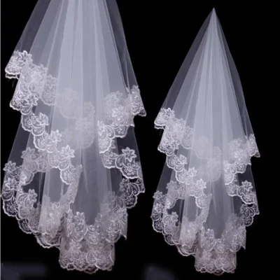 White Ivory Lace Embroidery Wedding Veils 1 Layer Married Wedding Accessories 2024