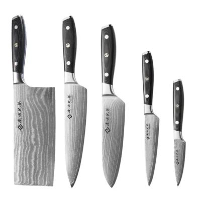 Wholesale Knife Sets Free Design Damascus Steel Chef Utility Santoku Kitchen Knives Set with Wood Handle